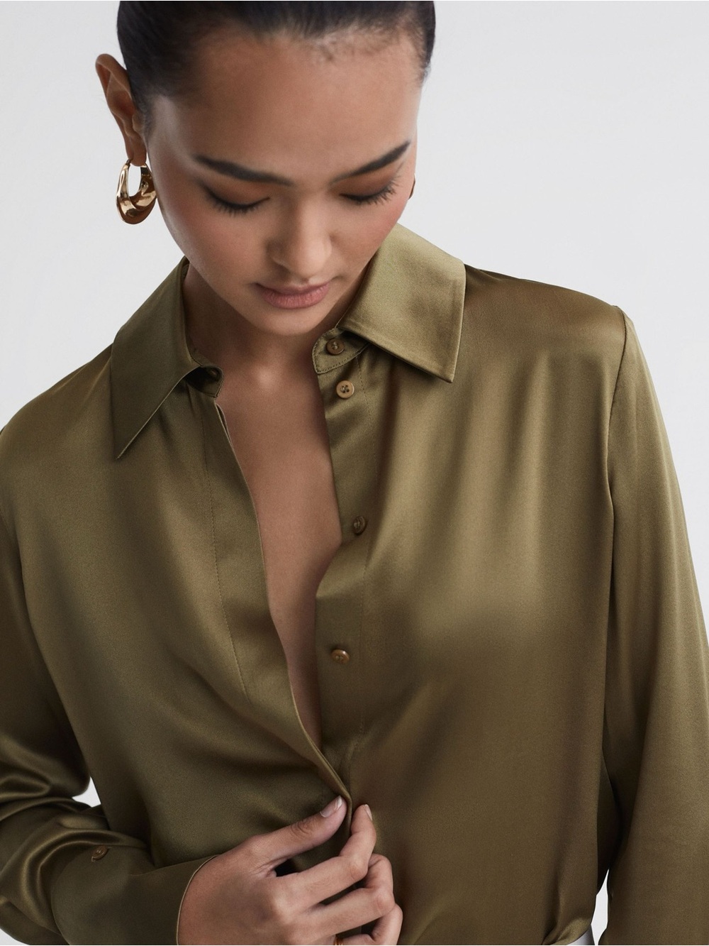 Reiss Silk Shirt/Blouse in Khaki